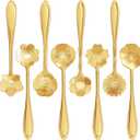 Maitys 16 Pieces Stainless Steel Flower Coffee Spoon Dessert Sugar Ice Cream Stirring Tea Spoon Set for Tableware Kitchen, Cafe or Bar(Gold)