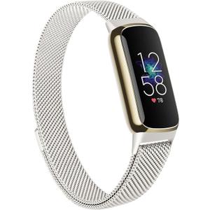 Amzpas Metal Band for Fitbit Luxe Bands Women Men, Stainless Steel Mesh Loop Wristband Replacement Strap for Fitbit Luxe/Fitbit Luxe Special Edition Fitness and Wellness Tracker (Starlight)