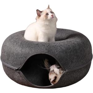 Donut Cat House Pet Cat Tunnel Interactive Game Toy Cat Bed Dual-use Indoor Toy Kitten Sports Equipment Cat Training Toy Cat House (L,Black)