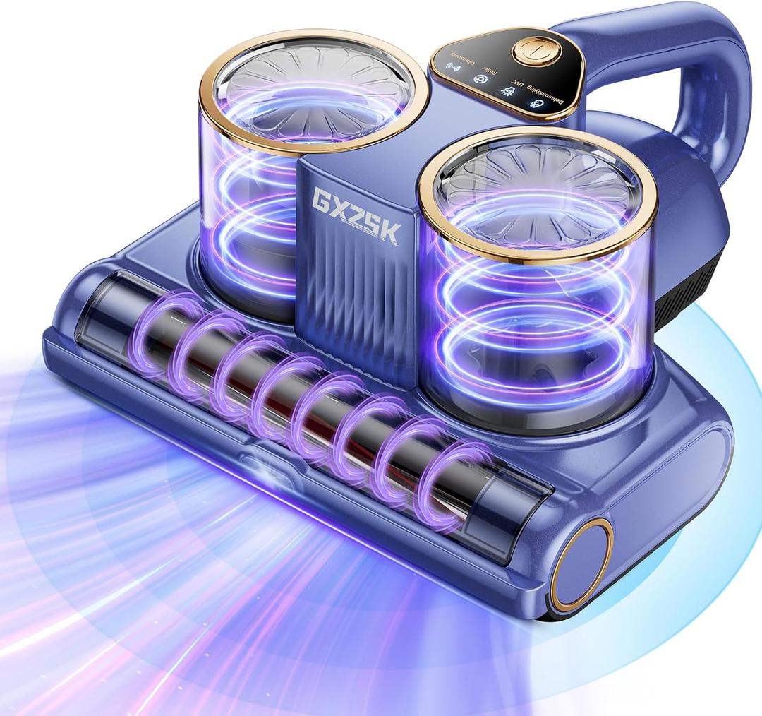 Mattress Vacuum Cleaner, 16kPa Bed Vacuum Cleaner with 253.7nm UV-C Light, Ultrasonic & 140 Heating, Dual Cup & Widen Suction Port Handheld Vacuums for Bed, Sofa, Couch, Crib (500W, Corded) (Bluish Purple)