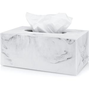 Essentra Home Rectangular Tissue Box Cover, White Marble Heavy Facial Tissue Holder – Blanc Collection