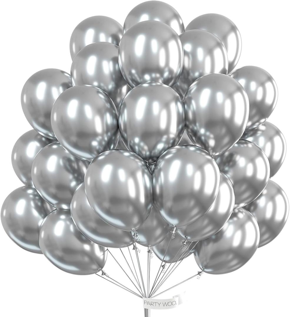 PartyWoo Silver Balloons 100pcs 12 Inch Silver Latex Helium Balloons for Birthday Wedding Anniversary Graduation Bachelorette Engagement Bridal Shower Retirement Party Decorations Silver-G102