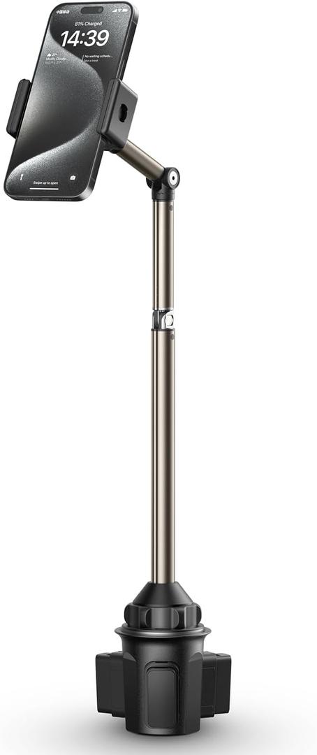 JSAUX Car Cup Holder Cellphone Mount, Metal Long-Arm Ultra Stable Phone Holder for Car Cupholders - Adjustable for iPhone 16 15 Pro Max 13 12 11, Samsung Galaxy S24 S23 Ultra, Google Pixel 9 Pro