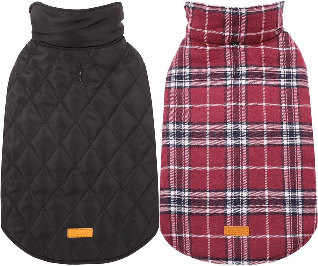 Kuoser Waterproof Dog Coat, Reversible Dog Jacket for Small Dogs, Adjustable Durable Doggie Winter Coat Warm Cozy Puppy Cold Weather Apparel from Small to Large Breed, Red S (Small (Pack of 1))