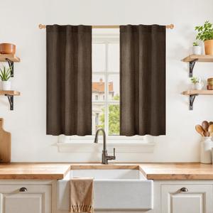 YoungsTex Brown Linen Curtains 40 Inch Length for Small Window, Chocolate Light Filtering Drapes with Rod Pocket Back Tab for Bathroom Kitchen Window, 30 x 40 Inch, 2 Panels