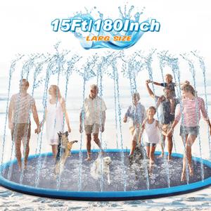 Lewtemi 15 ft Extra Large Non Slip Splash Pad 180" for Adult and Dog Giant Outdoor Thicken Sprinkler Pool Summer Toys Fun Backyard Play Fountain Mat for Pet Dog Family(Classic Style)