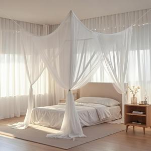 lazyzzz Canopy for Bed 4 Corner White Canopy Bed Curtains, Mosquito Net Bed Canopy for Twin, Bedroom Decor Drapes Indoor Outdoor Room Decor Mosquito Netting
