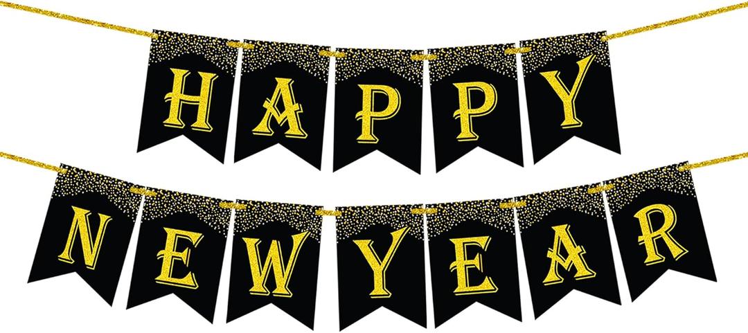 KatchOn, New Years Eve Party Supplies 2026 - Pack of 5 | 10 Feet, No DIY, Happy New Year Banner with 40 Inch, 2026 Balloons Gold | Happy New Years Decorations 2026 | New Year Decorations