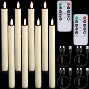 Retisee 4 Sets Rechargeable Flameless Taper Candles with Remote and Timer 9.8" Battery Operated Flickering Pillar Candles LED Dripless Wax Candlesticks for Christmas Home Window Fireplace