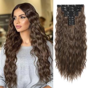 Hair Extensions, REECHO 9PCS Clip in Hair Extensions 24" Thick Long Mini Mermaid Wave Luxurious Lightweight Japanese Technology HYOUITSU Fiber Invisible Soft Lace Weft - HE009 Chestnut Brown