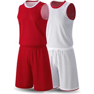 1 Set of Men's Reversible Basketball Jersey and Shorts, Double-Sided Custom Athletic Uniforms for Team Sports Practice (X-Large, Red/White)