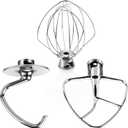 Stainless Steel Attachments for Kitchen Aid 4.5-5 QT Tilt-Head Stand Mixers,3-Piece Mixers Accessories with K45WW Wire Whip, K45DH Dough Hook, K45B Flat Blade Paddle by TOMOON