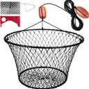 QualyQualy 30" Crab Ring Trap Bait with Fishing Buoy Marker Floats Preventing Winding Floats 16.5" Deep Crab Net with 36 Tarred Braided Twine Fishing Crabbing Net for Board, Kayak, Dock and Pier (Light Weight 4.4lb)