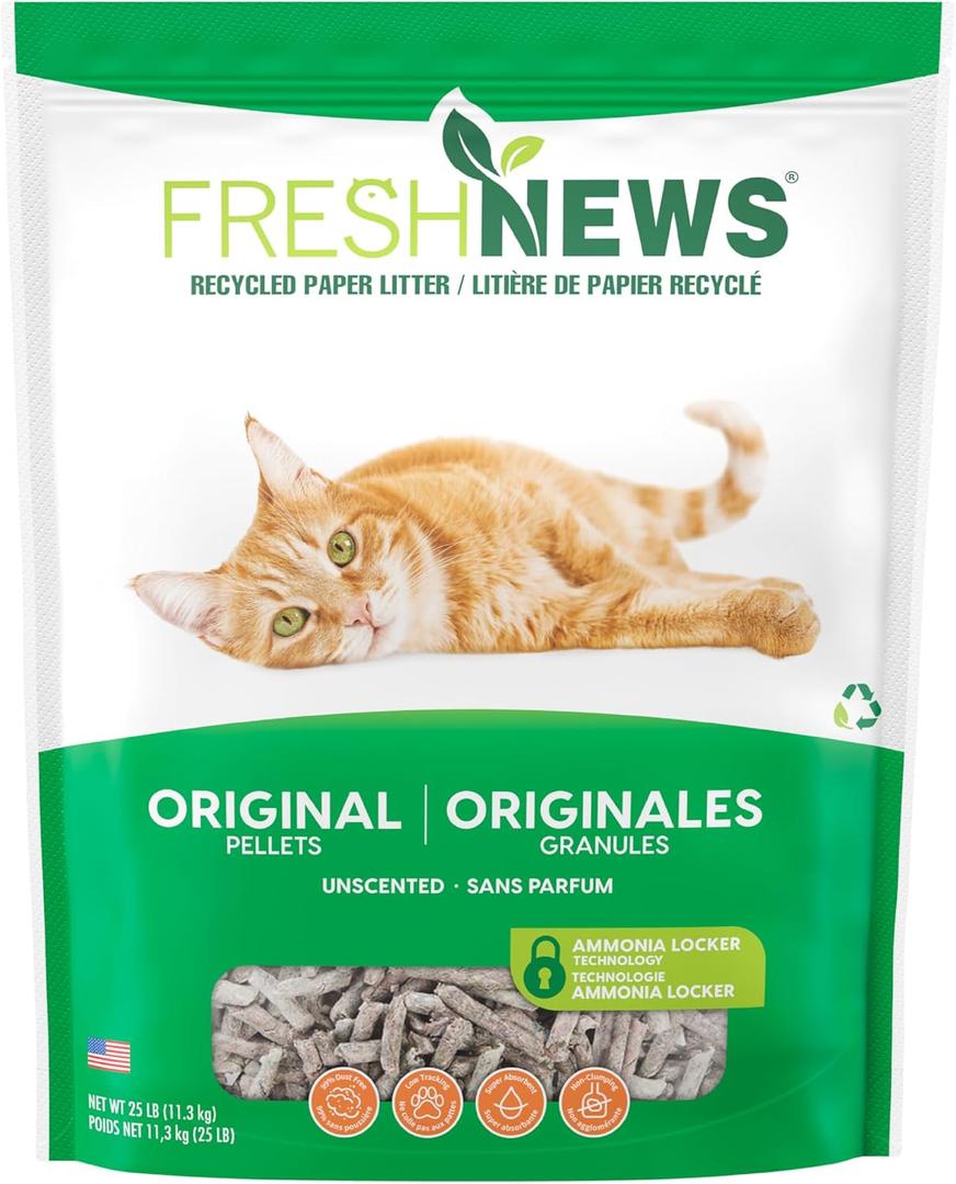 Fresh News Recycled Paper Original Pellet Cat Litter, 25 Pound, Non-Clumping, Unscented, Made in USA