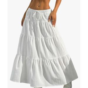 Verdusa Women's Long Maxi Skirt 2026 Boho Flowy Flared Ruffle Skirts Beach Vacation Spring Going Out Outfits Small