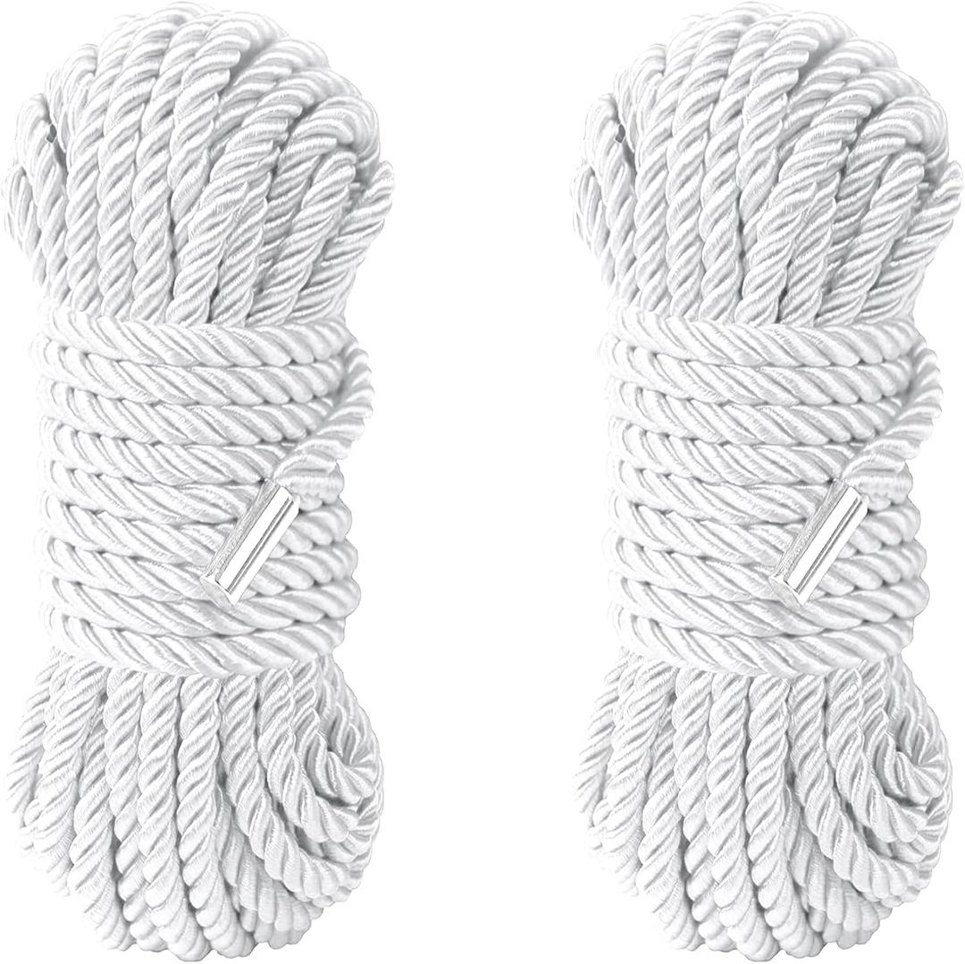32 feet 8mm(1/3inch) Diameter Soft Silk Rope Solid Braided Twisted Ropes -10m Durable and Strong All Purpose Twine Cord Rope String Thread Shiny Cord - 2 Pack (White)