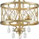 Farmhouse Crystal Ceiling Light Fixture, 3-Light Semi Flush Mount Crystal Chandelier Light Fixture Rustic Vintage Gold Pendant Ceiling Lamp for Hallway Corridor Kitchen Entryway Bedroom Living Room (16" High 12.8" Wide)