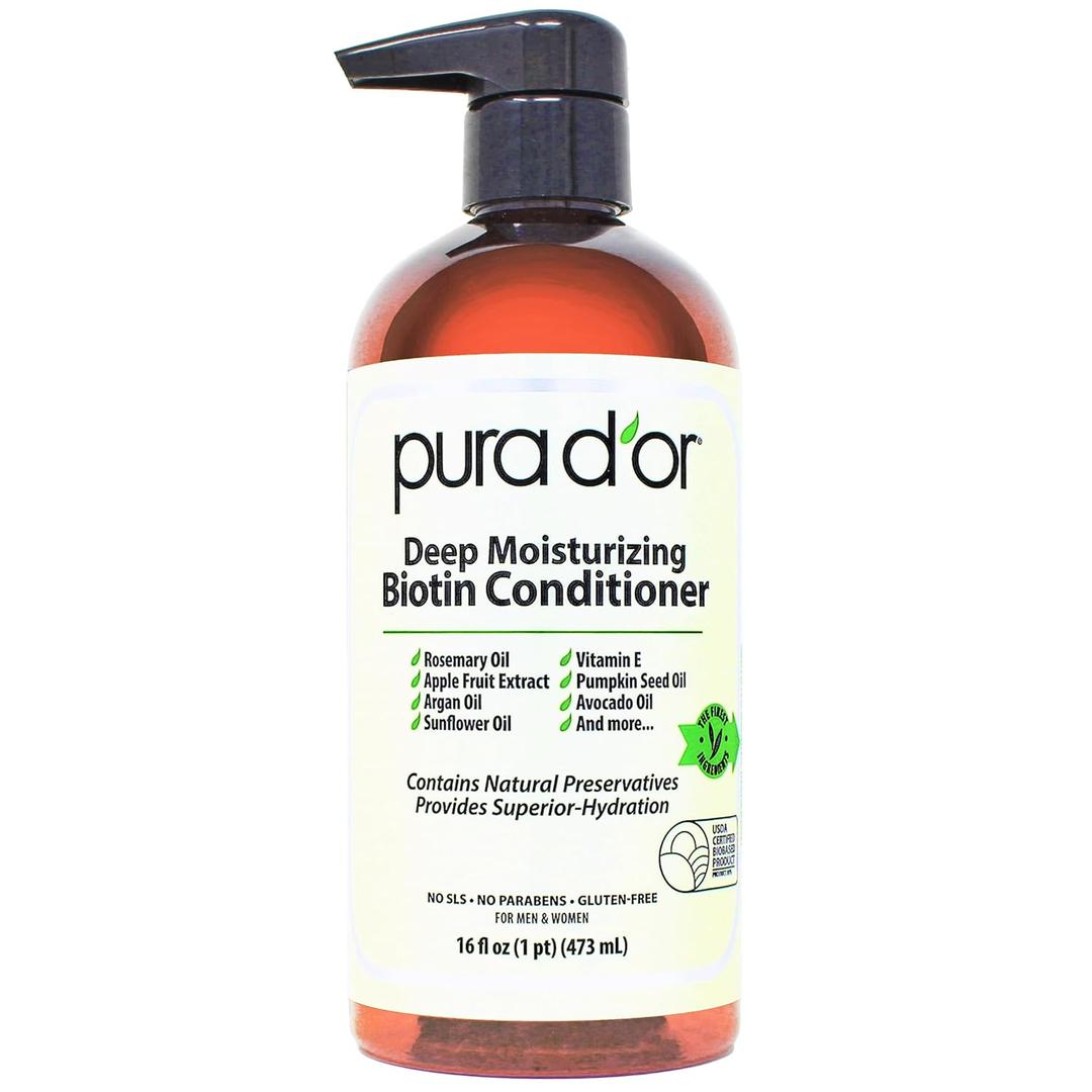PURA D'OR Deep Moisturizing Biotin Conditioner Thickens, Softens, & Moisturizes Dry, Frizzy, Damaged Hair w/Argan Oil, Pumpkin, Rosemary, Honeysuckle, Vitamin E, Men & Women, 16oz