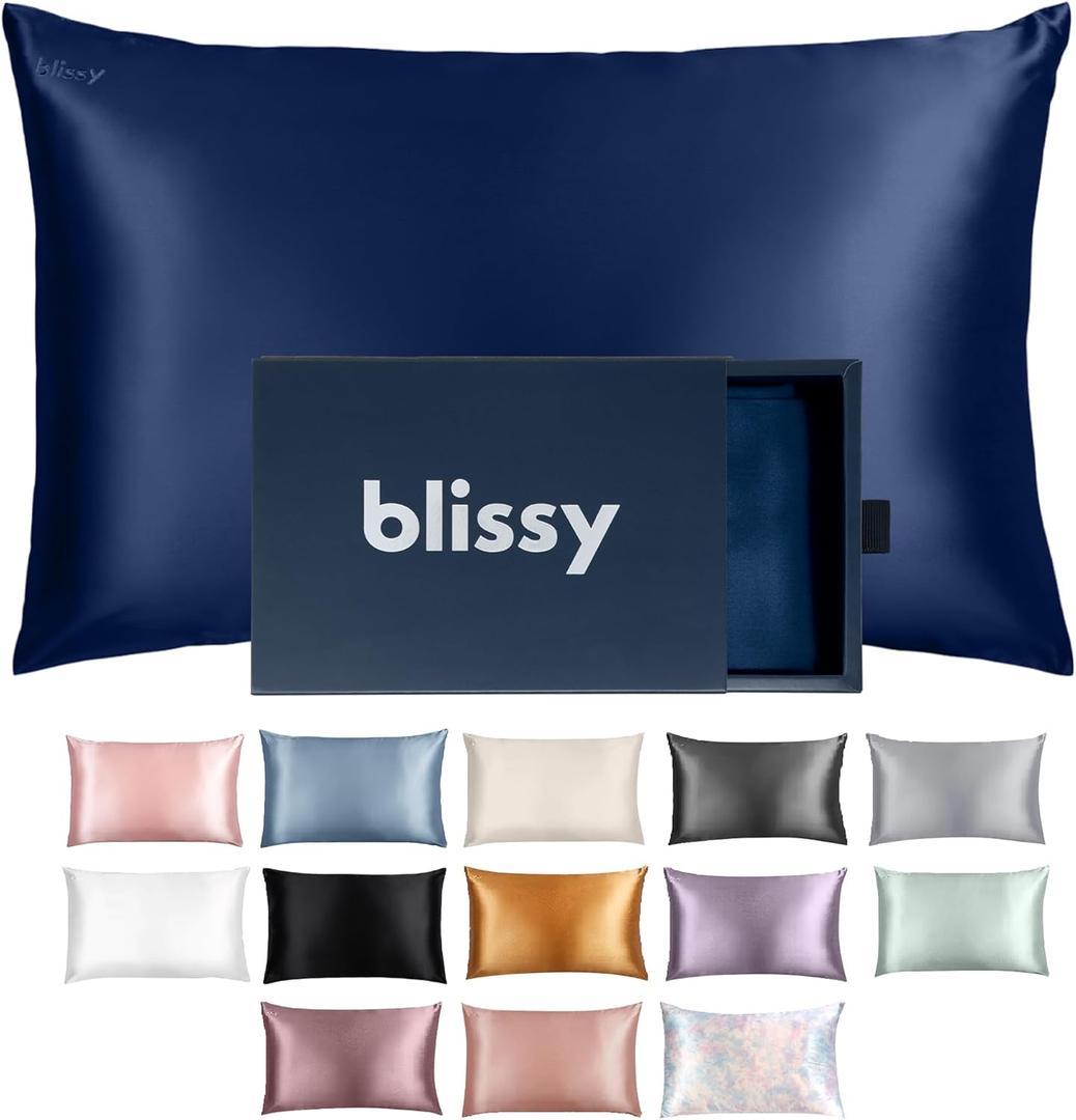 Blissy Silk Pillowcase - 100% Pure Mulberry Silk - 22 Momme 6A High-Grade Fibers - Silk Pillow Cover for Hair & Skin - Regular, Queen & King (Blue, King)