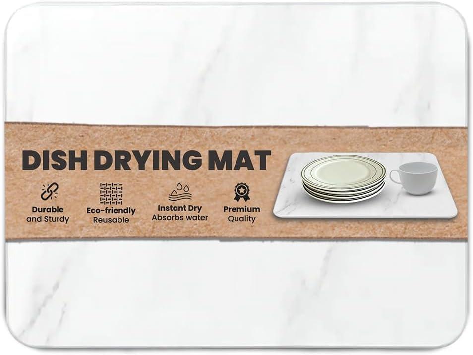 Dish Drying Mat Kitchen Counter- Diatomaceous Earth Dish Drying Mat - Super-Absorbent Pad - Dish Pad Drying Dish Drainer Mat - with poses glass (Stone Color) Measurements: 11 x 15 x 0.36 inches