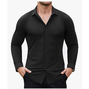 Stretch Mens Dress Shirts Long Sleeve Muscle Fit Dress Shirts for Men Slim Fit Big and Tall Mens Button Down, Shirt XL, Black