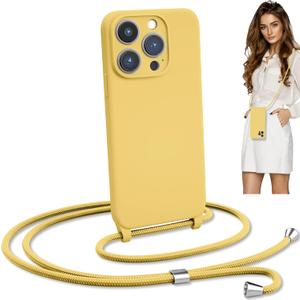 Crossbody Strap Phone Case Only for iPhone 12 Pro, Adjustable Rope, Belt Neck Lanyard,String Detach Lanyard Drop Proof Sturdy Wrist Hand Free Protective Cover 6.1 inch 12 Pro - Yellow