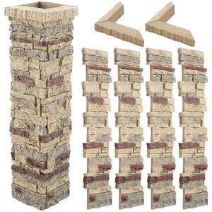4 Piece 36'' x 6'' Stone Column Wrap with 2 Pieces 9'' x 6'' x 2'' Post Caps Faux Stone Column Wrap(Gray)