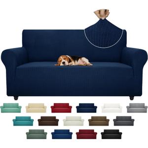 ZNSAYOTX Super Stretch Couch Cover (72"-92") Universal Sofa Covers with Elastic Bottom, Dog Cat Pets Friendly Washable Furniture Protector Fitted Sofa Slipcovers Stay in Place (Navy Blue, Sofa)
