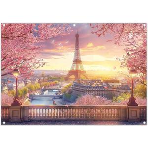 8x6ft Fabric Eiffel Tower Backdrop Paris Landscape Floral Lake Bridge Photography Background Wedding Girls Birthday Party Decorations Photo Booth Props