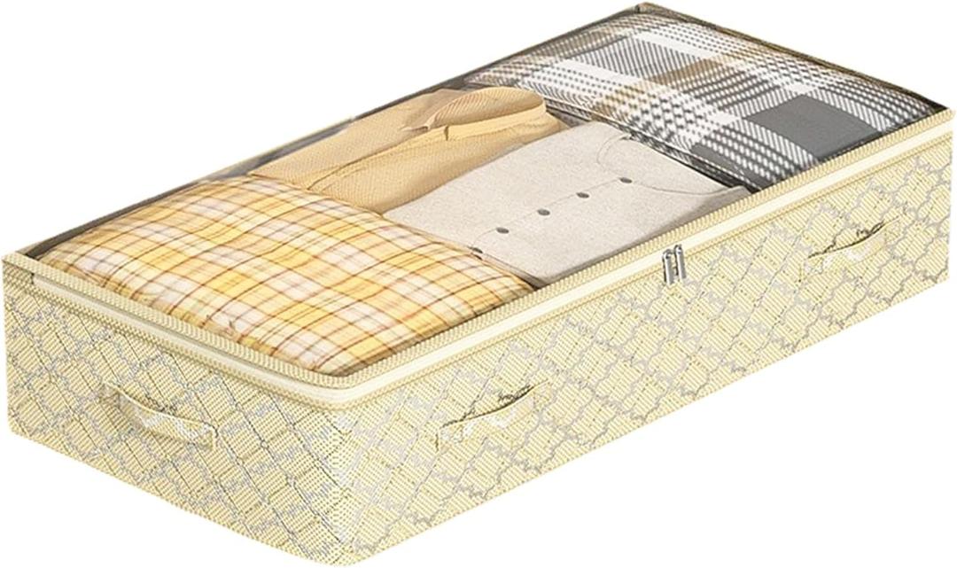 KUHEITAER Foldable Under Bed StorageUnder Bed Storage Containers Non-Woven Fabric with Dual Zipper, Closet Organizers for Clothing, BeddingSpace-Saving Storage For Bedroom (7 in)
