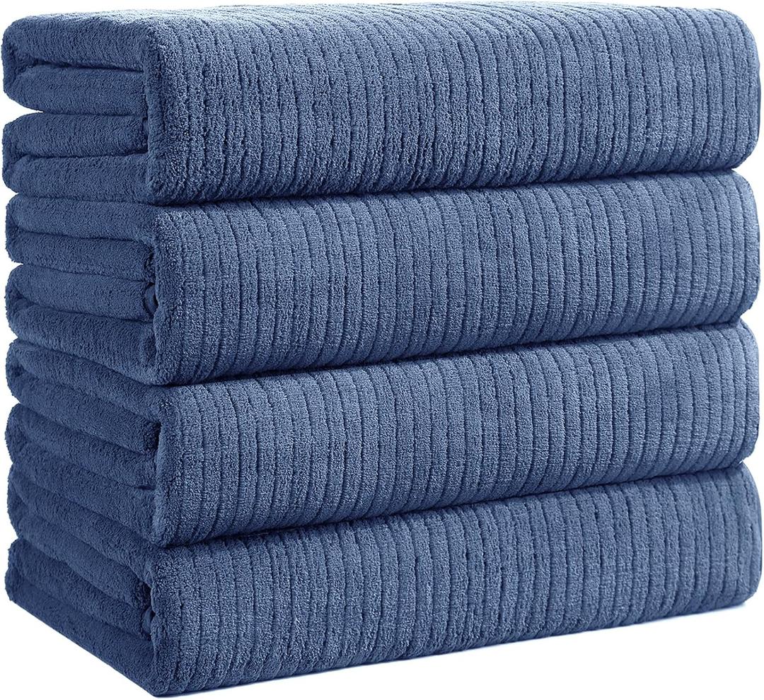Bath Towels Set of 4 Extra Large 35 x 70 Inches,Luxury Thick High Absorbent and Quick Dry Bath Sheet,Ultra Soft Microfiber,Bathroom,Beach,Yoga,Sport,SPA,Fitness (Electric Blue)