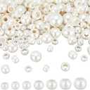 PH PandaHall 450pcs Large Hole Pearl Beads 8 Sizes 8~25mm White Pearl Beads with 4~10mm Hole, Plastic Imitation Pearl European Beads Large Hole Beads for Bracelets Necklaces Jewelry Bag Chain Making
