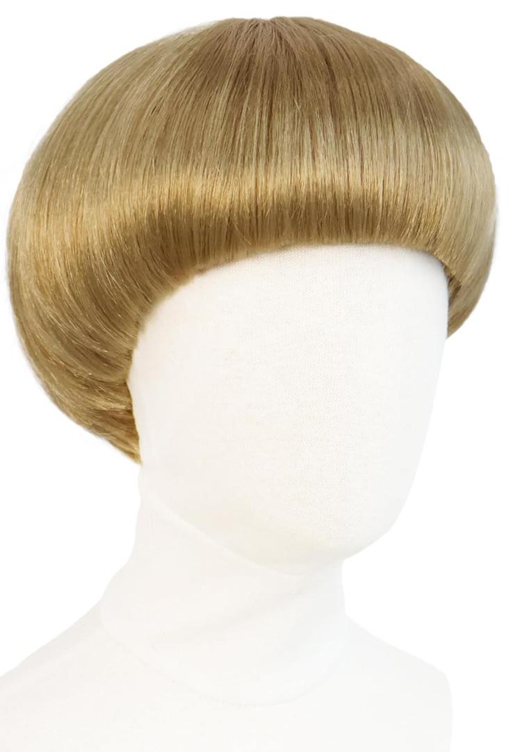 Short Blonde Bob Wig with Bangs Mushroom Wigs for Men Women 60s 70s Bowl Cut Wigs Men Blond Bob for Cosplay Funny Wig for Party Outfit Anime for Halloween Costume+Hair Cap