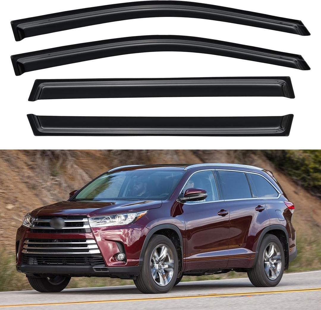 Window Visors Rain Guards for 2014 2015 2016 2017 2018 2019 Toyota Highlander, Out-Channel Window Vent Wind Deflectors Visors Shades for 14-19 Highlander