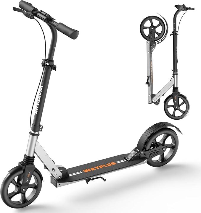WAYPLUS Kick Scooter for Teens & Adults. Max Load 300 LBS. Foldable, Lightweight, 9”Big Wheels, 4 Adjustable Level. Bearing ABEC9