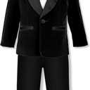SANGTREE Boys Shawl Tuxedo Suit Velvet Set Gentleman Wedding Outfit, 3 Months - 14 Years