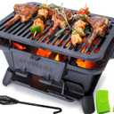 IronMaster Hibachi Grill Outdoor, Small Portable Charcoal Grill, Pre-Seasoned Cast Iron, Japanese Yakitori Camping Grill - 2 Heights, Air Control, Coal Door, Ideal for 2 People