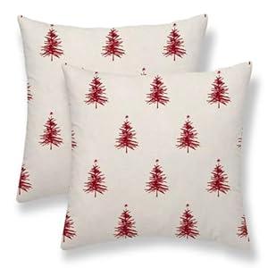 Sunshineyan Christmas Pillow Covers 18X18 Inch Set of 2 Red White Christmas Trees Decorations Throw Pillow Covers Outdoor Linen Winter Holiday Cushion Cases for Home Sofa Couch Living Room Decor
