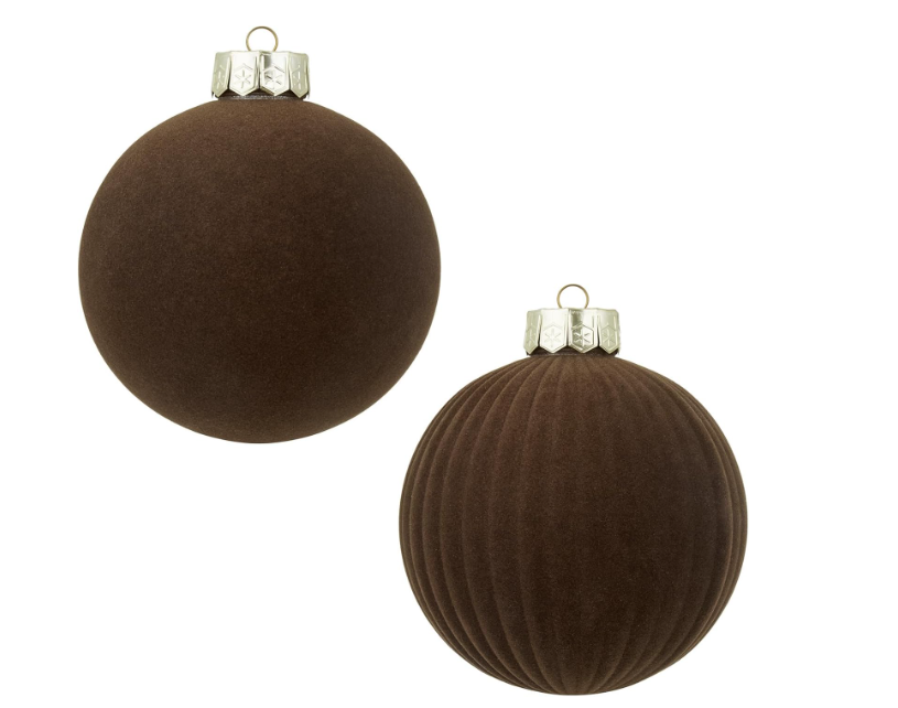 Velvet Christmas Balls Large Hanging Shatterproof Flocked Christmas Tree Ornaments for Xmas Tree Hanging, Holiday Wedding Party Decorations, Gifts and Home Decorations (Brown, 6" (2pcs))