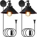 ASCELINA Plug Wall Sconce, Metal Wall Sconce Plug in, Industrial Vintage Wall Lamp Fixture, Plug in Wall Light with On Off Switch E26 Base for Restaurants Headboard Bedroom 2 Pack, Black