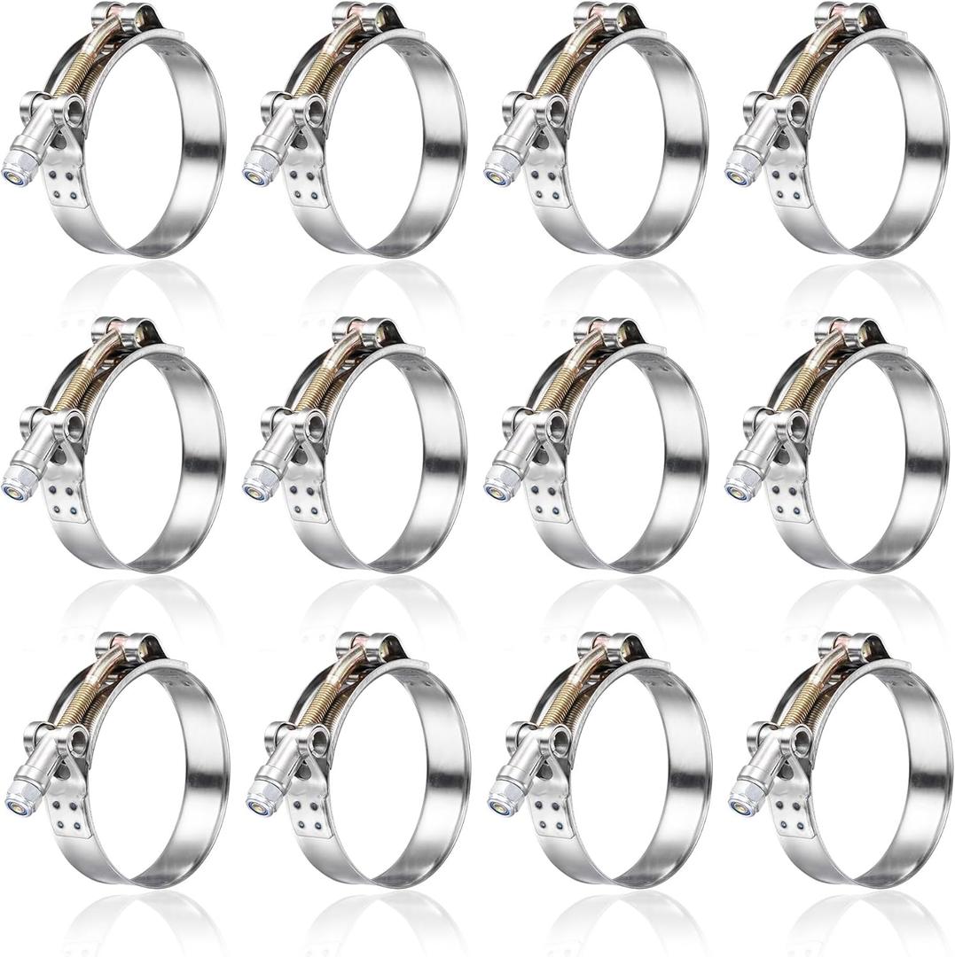 12Pack 1.25" T Bolt Hose Clamps - 304 Stainless Steel Turbo Intake Clamp for Turbo Tubes, Intercooler Pipes, Heavy Duty Radiator Hose Clamps Adjustable Range 40mm-46mm for 1.25" Hose ID (1.57 - 1.80 inches)