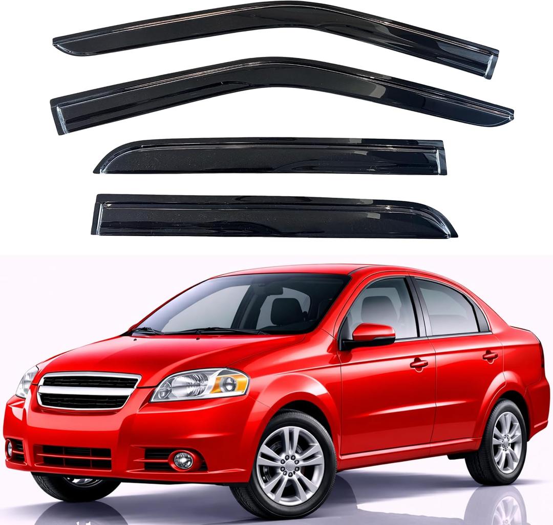 KPY Rain Guards Fit for 2007-2010 Chevrolet/Chevy Aveo, Out-Channel Window Visors Vent Wind Deflectors 4PC, Car Accessories for 07-10 Aveo (Excludes Hatchback)