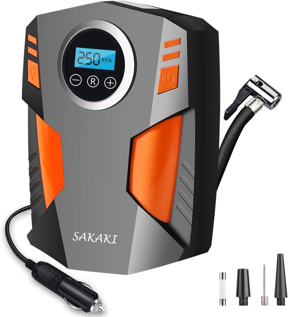 Air Compressor Tire Inflator Portable 12V DC Digital Electric Car Air Pump 150 PSI, Preset Tire Pressure Auto Shutoff for Sedan SUV Tyres, Bicycles, Other Inflatables Orange