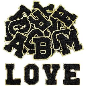 Morcheiong 52Pcs Self Adhesive Chenille Letter Patches A-Z, Chenille Letters for Clothing, Fabric, Shoes, Bags (Black)