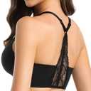 Lusait Lace Bralettes for Women Full Coverage Sexy No Underwire Deep V Racerback Bra Comfort Padded Bras Size M