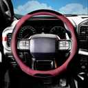Breathable Leather Steering Wheel Cover with Non-Slip Grip for Enhanced Comfort - Designed for 15.35-16.14Inch Wheels on Pickup Trucks & Large SUVs. (15.74-inch red)