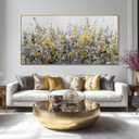 Framed Golden Floral Canvas Wall Art Large 29x58 Inch Grey and Gold Abstract Painting Textured Modern Flower Artwork for Above Couch Living Room Bedroom Home Decor