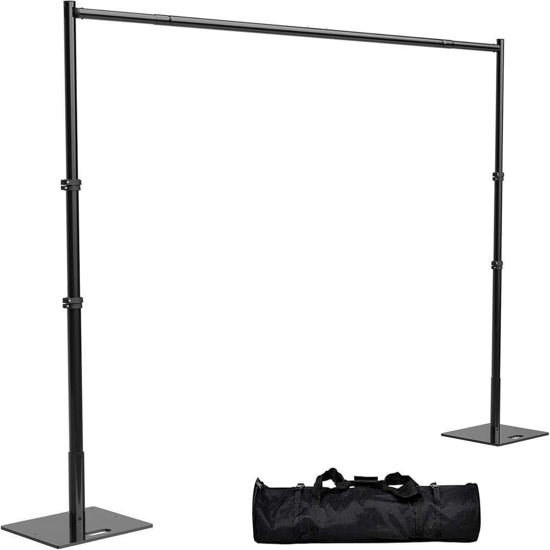 TOCRETOARE Heavy Duty Backdrop Stand, 10x10ft Pipe and Drape Backdrop Stand Kit with Upgrade Clip on Telescopic Poles Frame and Metal Base, Background Holder for Parties Wedding Birthday Photography