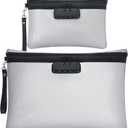 Nezyo Fireproof Safe Money Document Bag with Lock 2 Pcs Notary Journal Waterproof Bag with Zipper for A4 Storage Pouch File Passport Tablet, 14 x 10 Inch and 6.7 x 10 Inch(Grey)