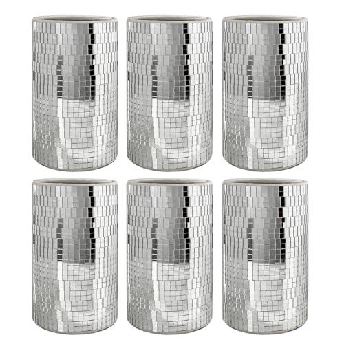 WDHODEC 6 Pcs Disco Vases Bulk Silver Mirror Disco Ball Flower Vase Glass Candle Holder for Wedding Table Centerpieces Decoration 6" WDHODEC 6 Pcs Disco Vases Bulk Silver Mirror Disco Ball Flower Vase Glass Candle Holder for Wedding Table Centerpieces Decoration 6"
